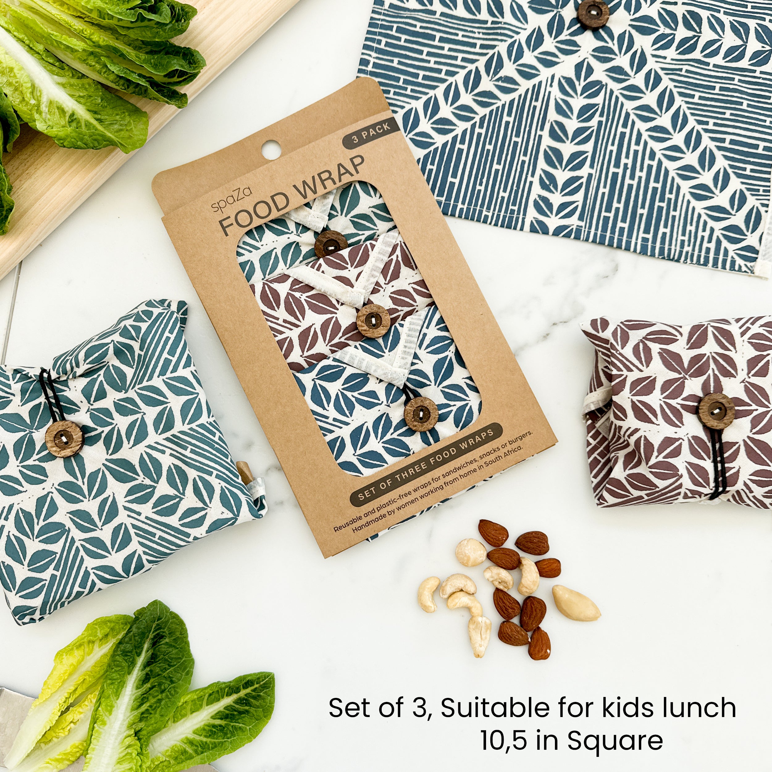 Food Wrap Set of 3 easy reusable fabric wraps for on the go